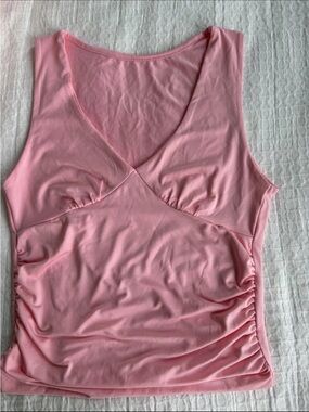 Sleeveless Pink V-Neck Ruched Tank Top Size S NEW WITHOUT TAGS